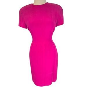 Vintage Pape'll Too 100% Silk Pink Magenta Knee Length Short Sleeve Dress Size 6
